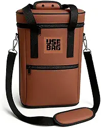 Bolsa Térmica Para Vinho Wine Bag Couro com Divisória 13 litros Executiva Alça Porta 4 Garrafas e Taças (TERRACOTA)
