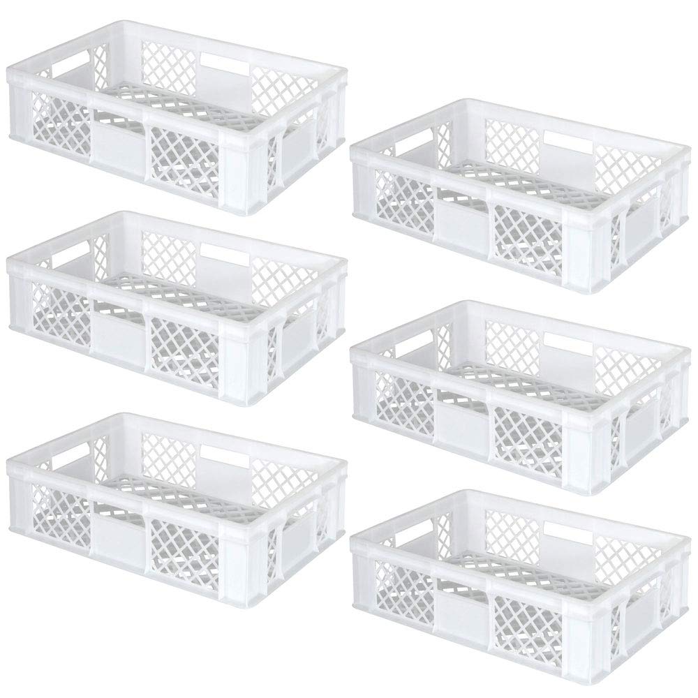 lot de 6 Bac gerbable normes Europe à parois et fonds ajourés - L x l x h 600 x 400 x 150 mm - blanche