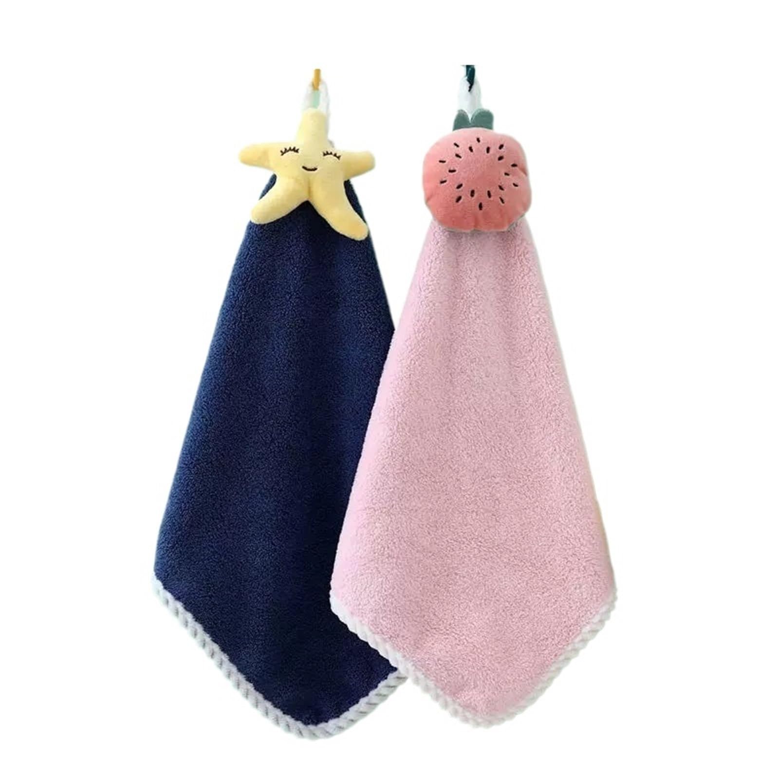 PPdingding 2pcs Cute Microfiber Hand Towels - Ultra Absorbent Bathroom Towels for Quick Drying(Stars watermelons)