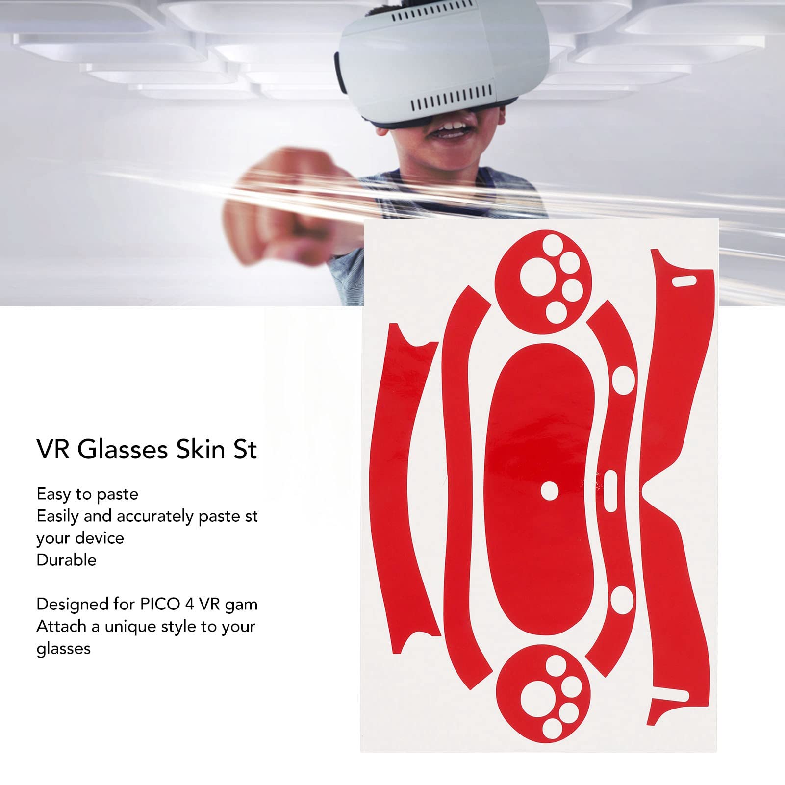 VR Headset Skin Stickers for PICO 4 VR, Professional VR Glasses Skin Sticker for PICO 4 VR, Scratch Resistant Dustproof VR Headset Stickers Ultra Thin PVC (Red)