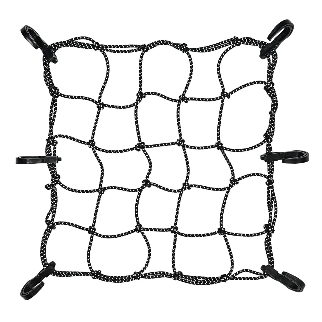 ViaTerra Reflective Bungee Tie Down Net (12" x 12") I Cargo net for Bike and Motorcycle Luggage I Essential Riding Accessories for Bikers