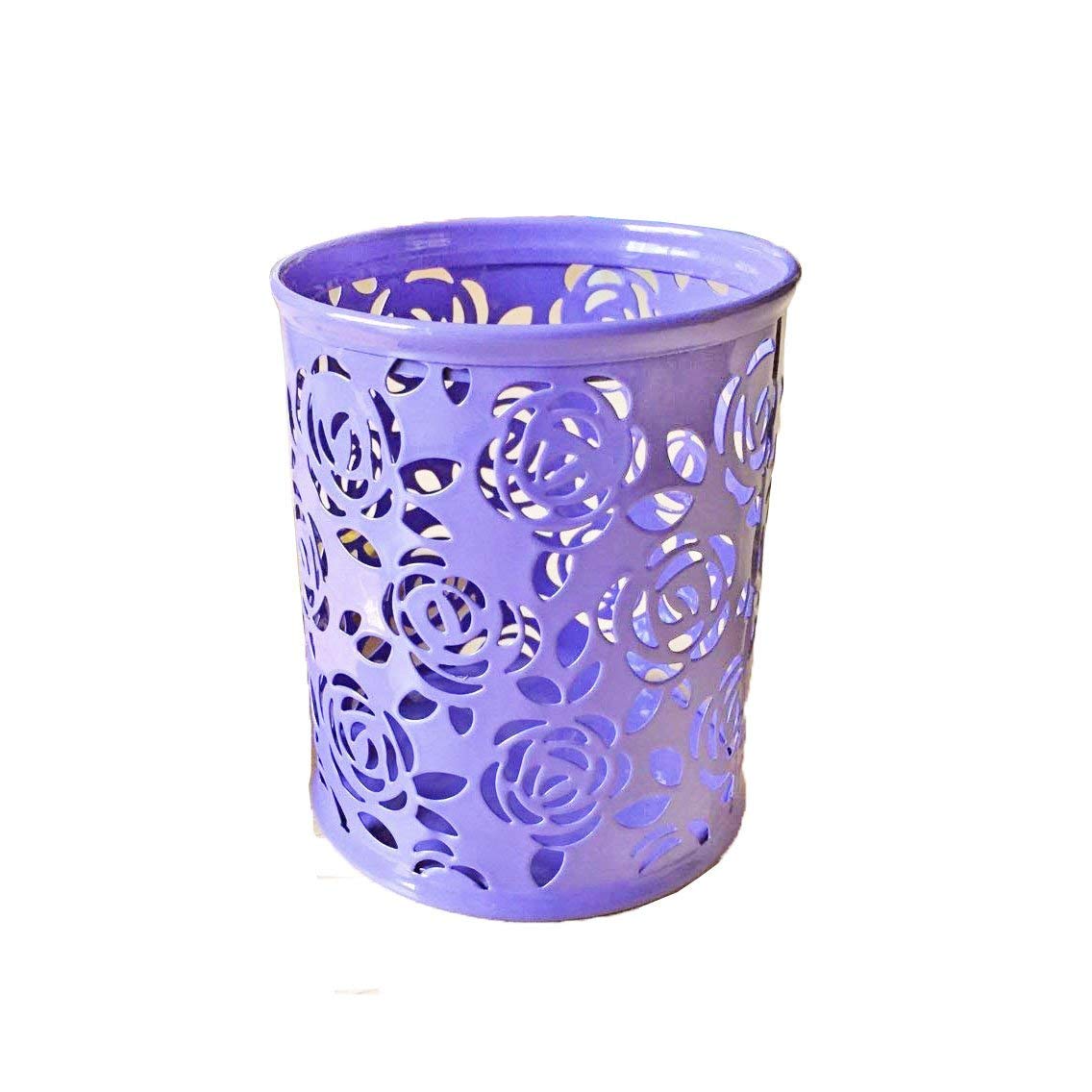 Yueton Metal Pen Holder - Hollow Rose Flower Pattern Desk Organizer Hot Pink