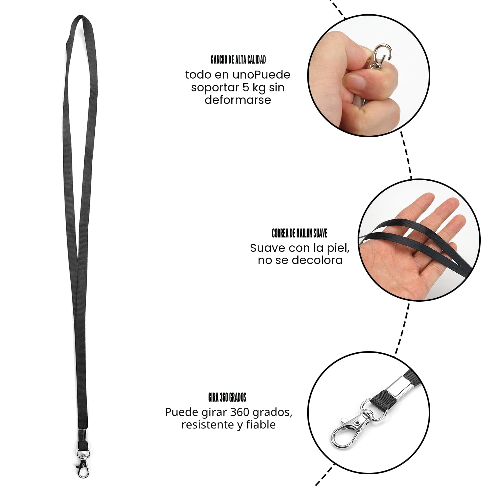50 Piezas Cuelga Llaves Negro, 45 cm Lanyard Con Clip de Metal, Cordones de Insignia Para Cuello, Cinta Para Identificación, Empleados, Estudiantes