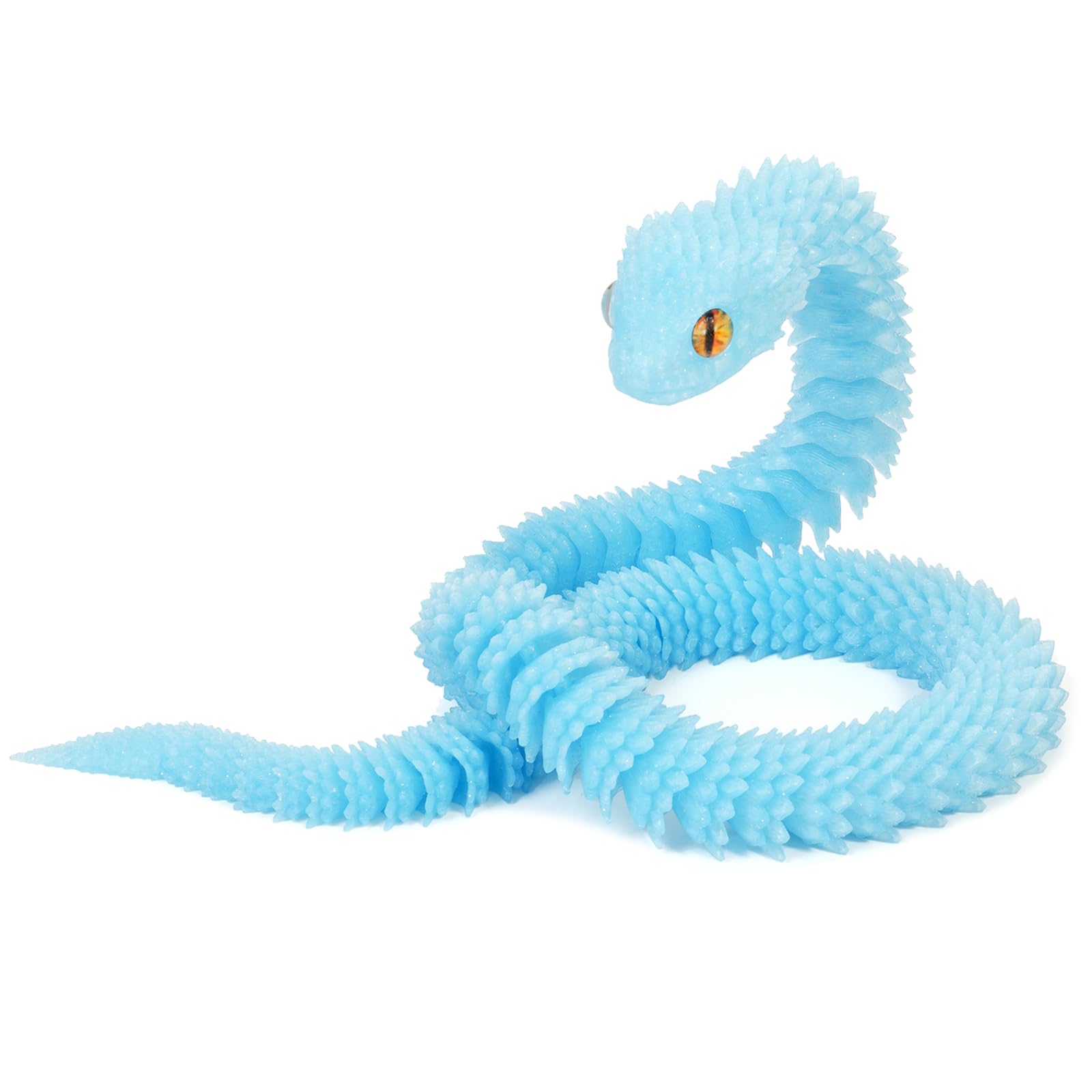 3D Printed Animals Snake, 3D Printed Fidget Toy Snake with Movable Joints, Realistic Fidget Snake Viper Executive Desk Toys for Home Office Decor Present-Crystal Blue||40CM