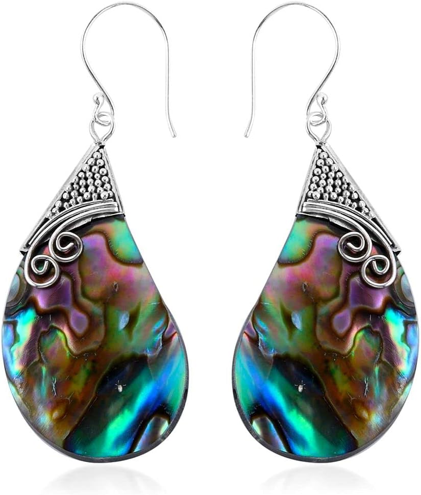Abalone Shell Dangle Earrings for Women Sterling Silver 925 - Unique Vintage Beach Boho Earrings - Costume Jewelry Anniversary Birthday Christmas Gifts for Womens