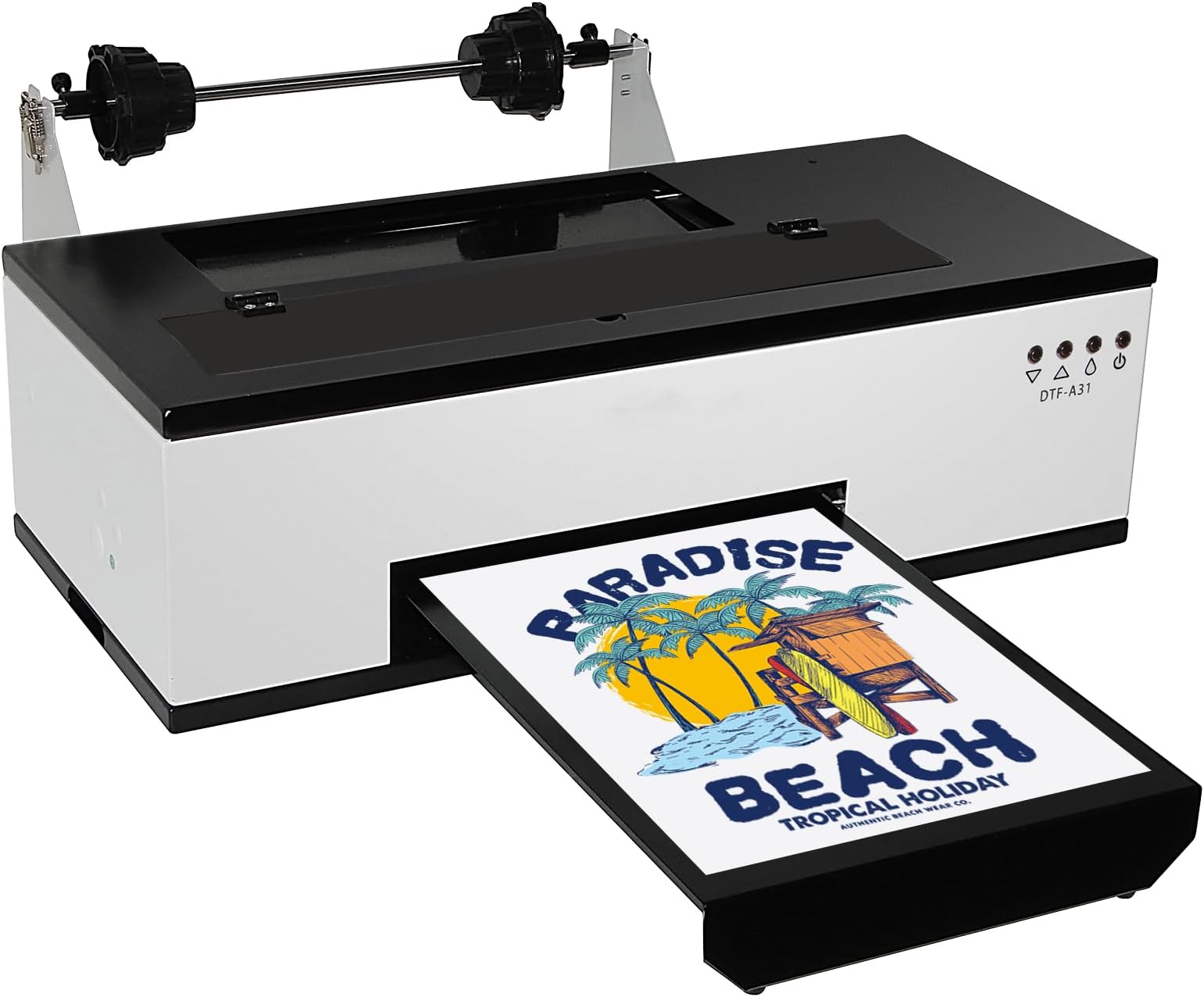 DTF Printer, A3 L1800 Transfer Printing Machine with Roll Feeder, T-Shirt Direct to Film Printer with White Ink Circulation, Vacuum Suction Platform for Garment Caps Shoes