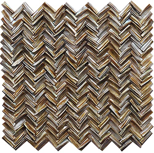 Fabulous DÃ©cor: Real Natural Mother of Pearl Self-Adhesive Mosaic Genuine Shell 3D Textured Wall Tiles, DIY Peel and Stick, Backsplash, Kitchen, Accent Wall - 12" x 12" (6 Tiles, Chevron Ocean Shell)