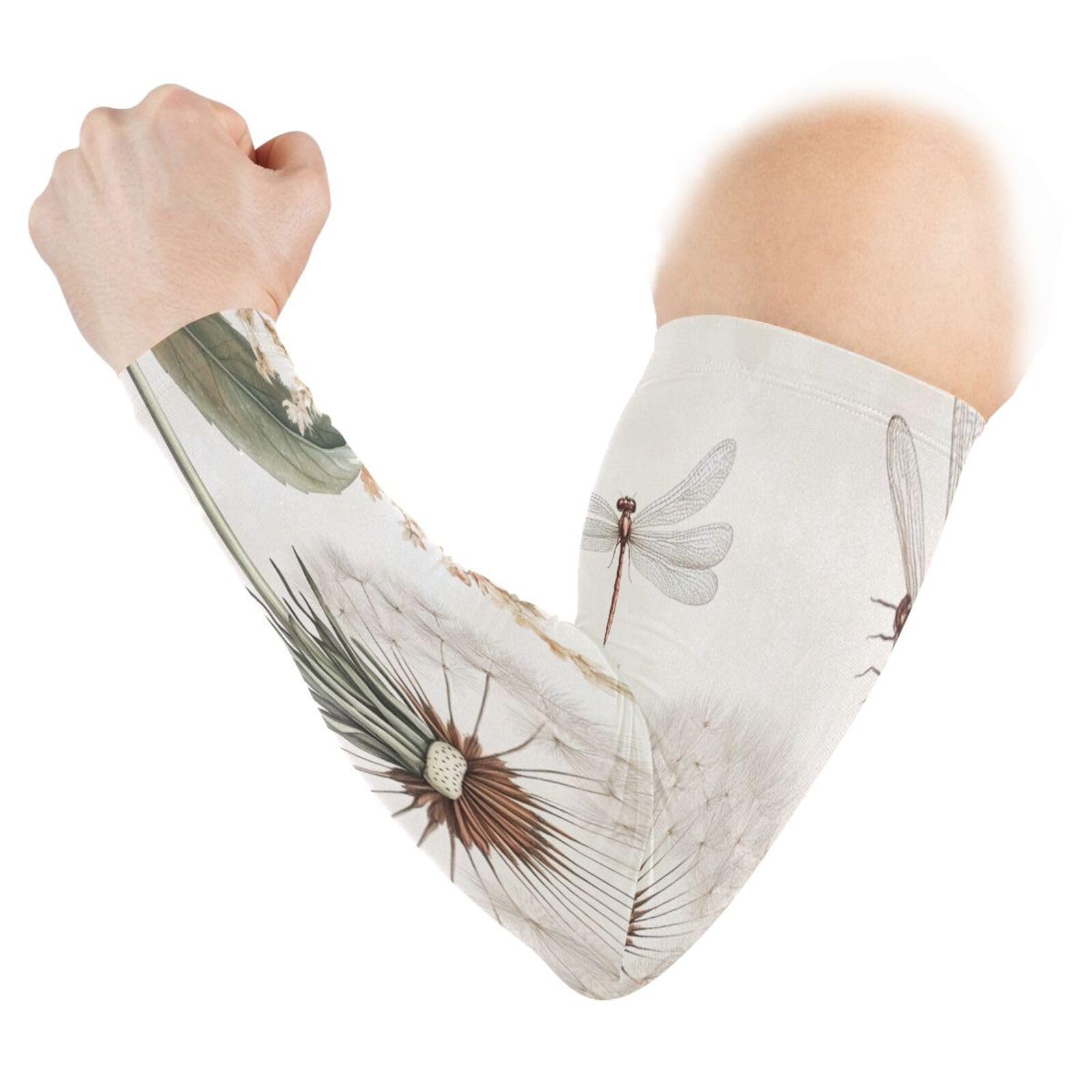 Kigai Dragonfly Dandelions UV Sun Protection Arm Sleeves for Men Women Cooling Compression Sports Arm Sleeves Tattoo Cover Up