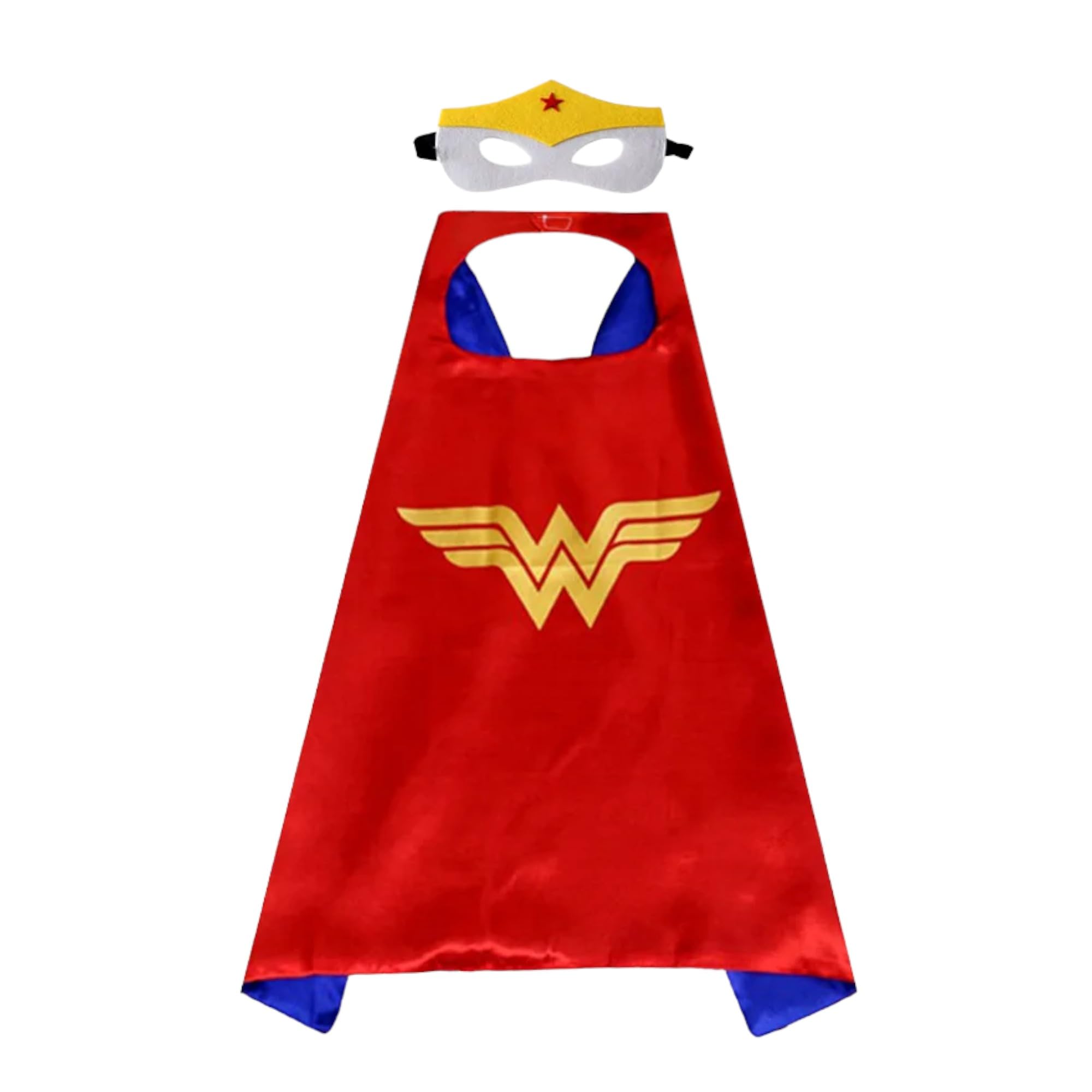 Doodle Kiddo Double Sided Wonder Woman Cape and Mask Superhero Costume for Girls 3-8 Years – Girls Halloween Costume, Cosplay, Dress-Up Party, Fancy Dress Costume 70 * 90 cm
