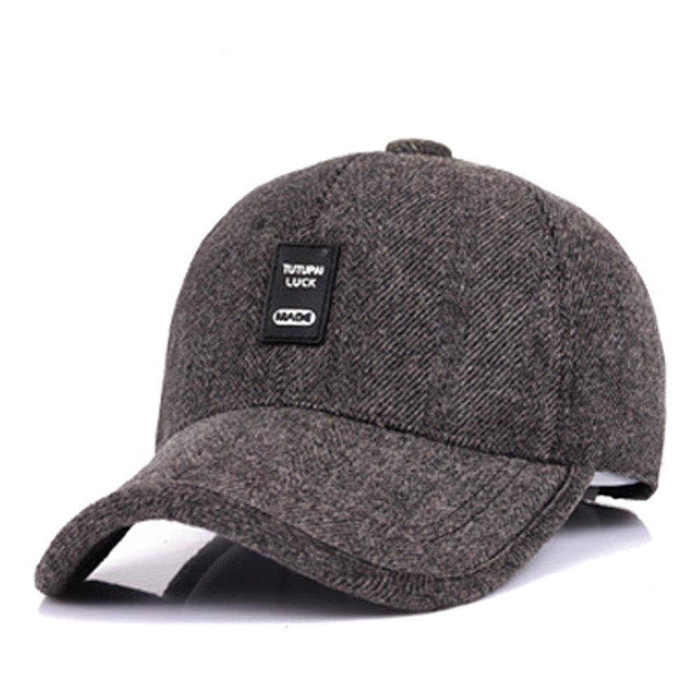 Voilalove Men's Winter Warm Wool Woolen Tweed Peaked Baseball Cap Hat with Foldable Ear Warmer (Y-Coffee)