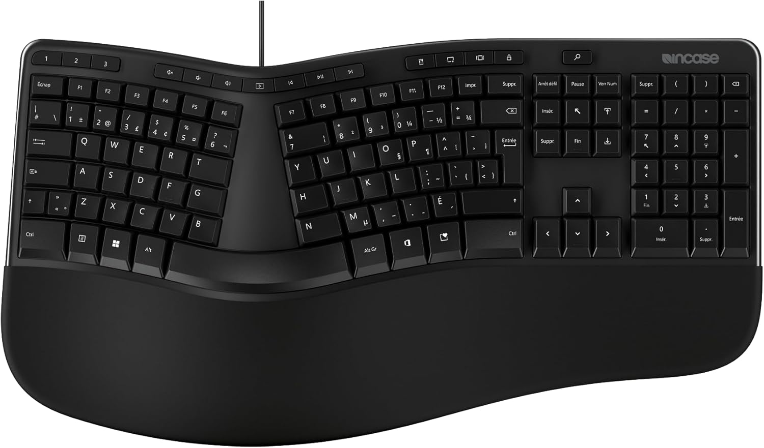 Incase Wired Ergonomic Keyboard – Designed by Microsoft – Refined Ergonomic Design, Built-in Shortcuts Keys, Layered Palm Rest for Wrist Support, Integrated Number Pad – French Canadian Layout