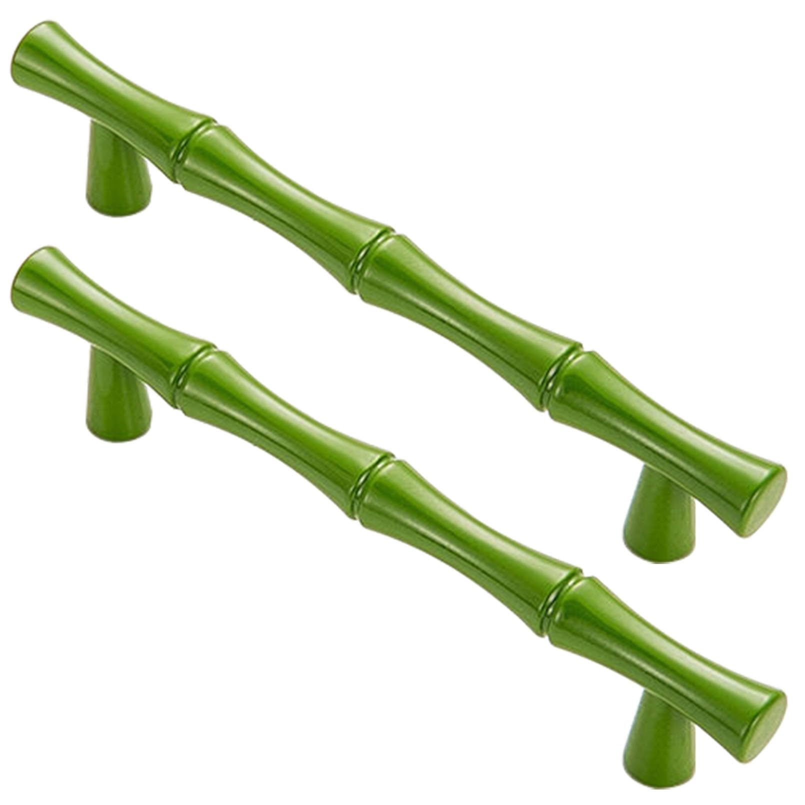Xiaodanhua Green Kitchen Handles 2 Pcs Zinc Alloy Bathroom Cabinet Knobs Decorative Wardrobe Door Pull Handles Bamboo Joint Furniture Pulls With Screws (Hole Distance 96Mm)