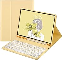Vista 1 de Funda con teclado para iPad 9, iPad 8, iPad 7 de 10.2 pulgadas, Air 3 Pro 10.5, linda funda de teclado redonda a color, inalámbrica desmontable
