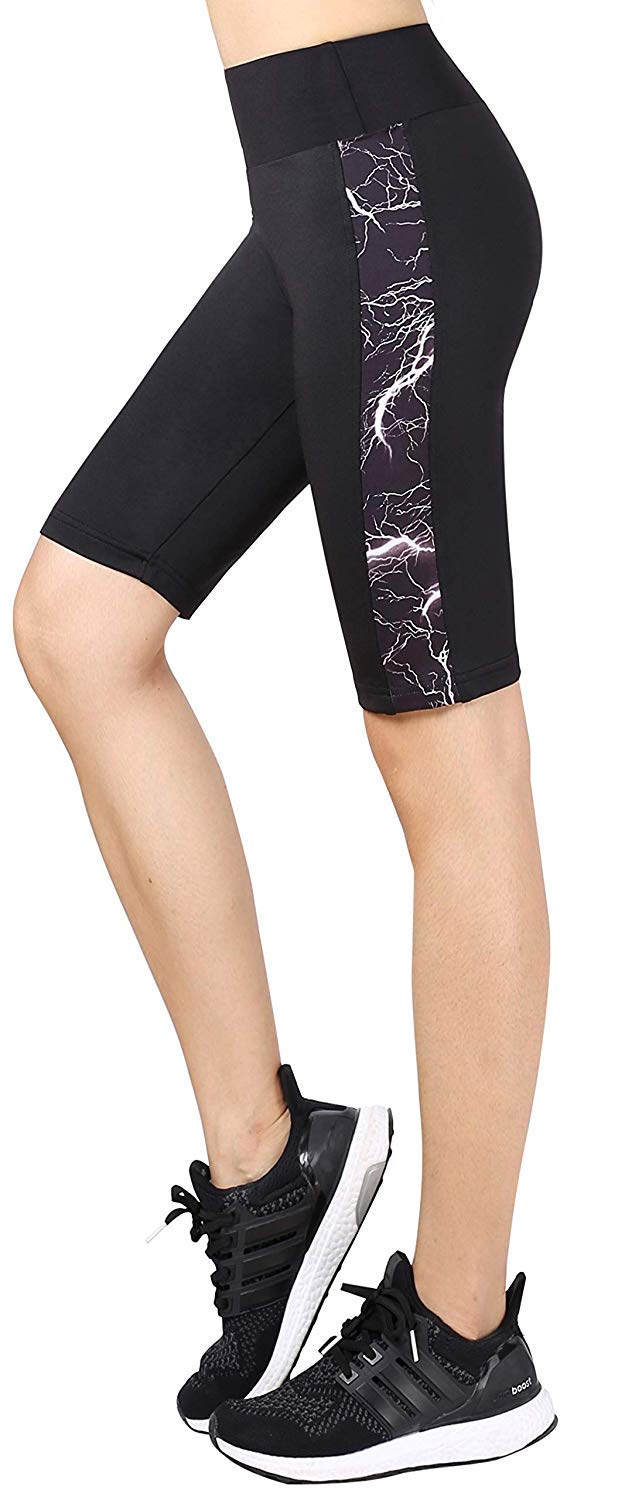 Women's Knee Length Tights Yoga Pants Running Leggings with Side Pocket