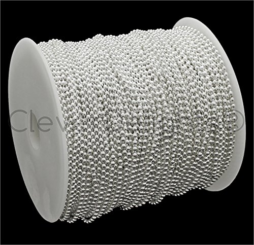 CleverDelights Ball Chain Spool - 330 Feet - 2.0mm Ball - Shiny Silver - 100 Meters - Bulk