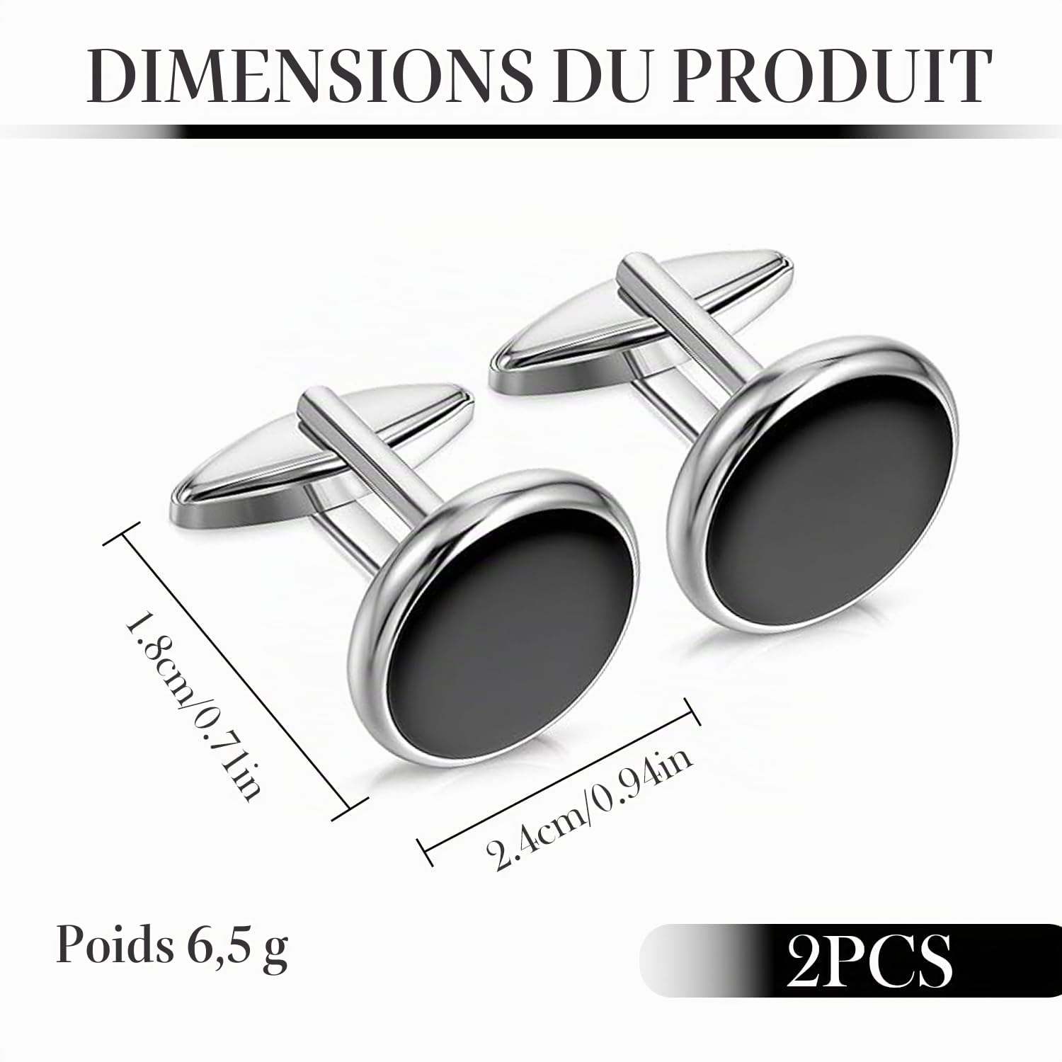 Boutons de Manchette Classiques pour Homme - Père de la Mariée, Mari, Petit Ami (Noir + Argent)