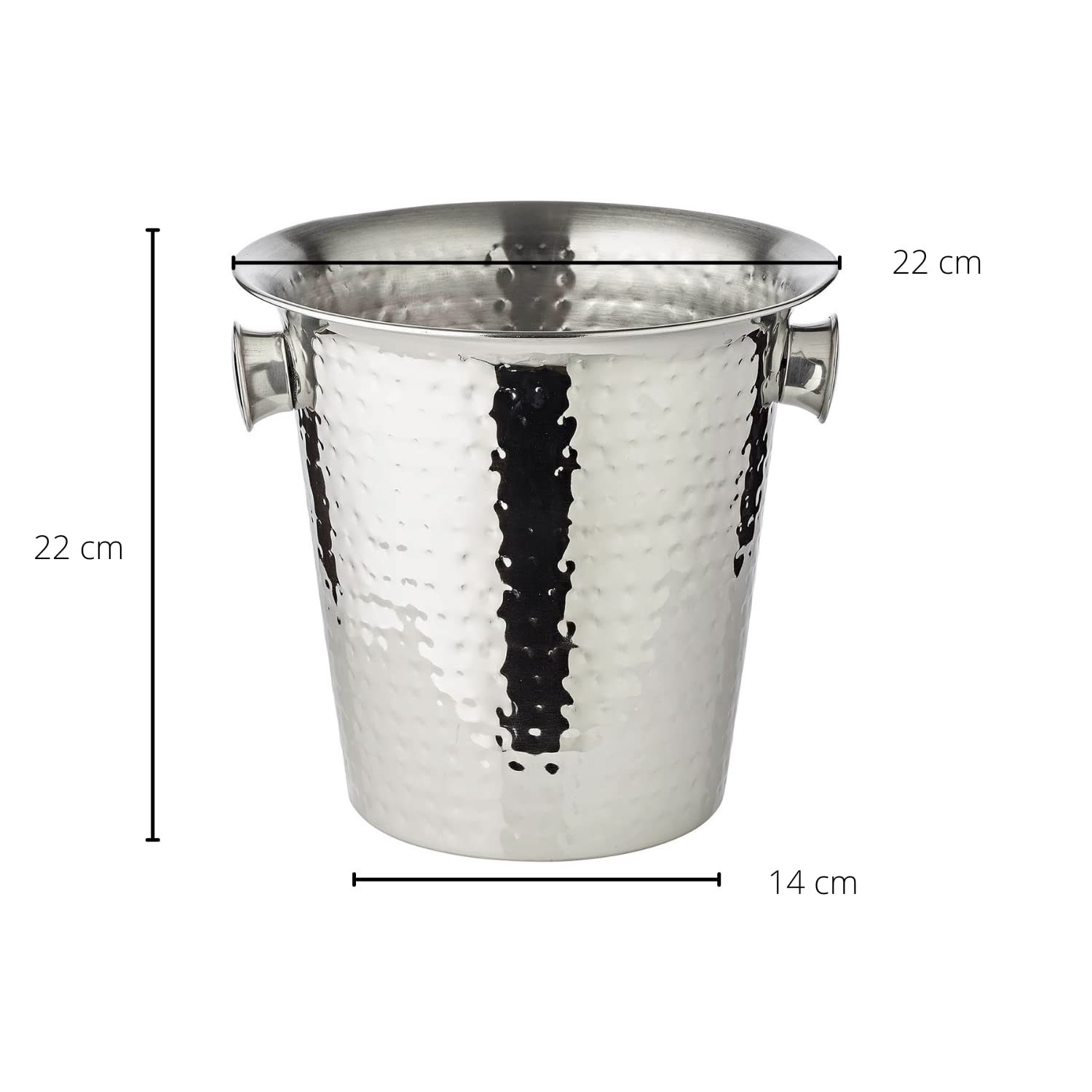 EDZARD Cubitera Joey (Ø 21 cm, Altura 23 cm) – Enfriador de Vino, Champán y Cava, Acero Inoxidable Martillado y Pulido a Alto Brillo con Asas, Cubitera Decorativa para Botellas