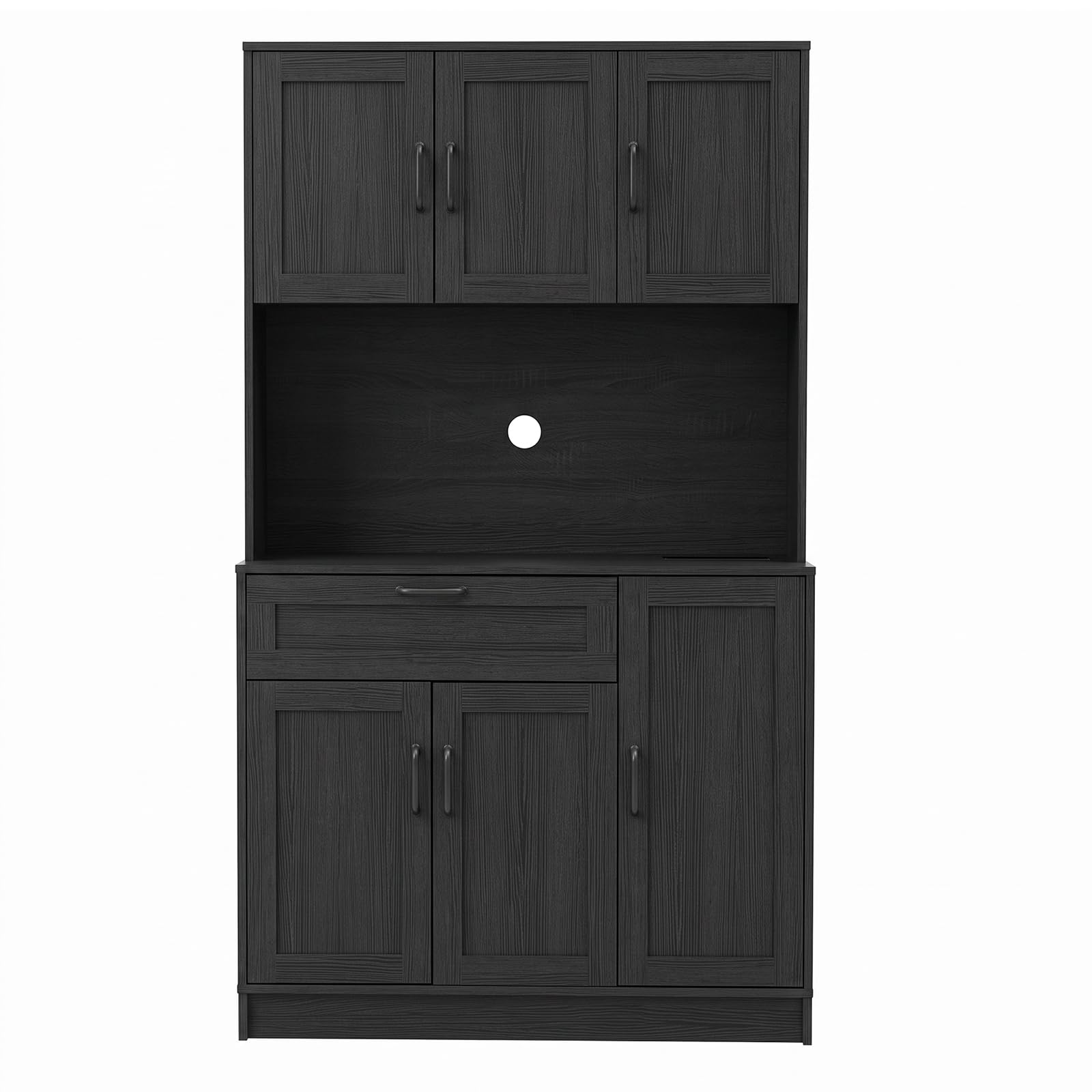 Panana Kitchen Cupboard Tall Cabinet with Power Socket, LED Light (Black)