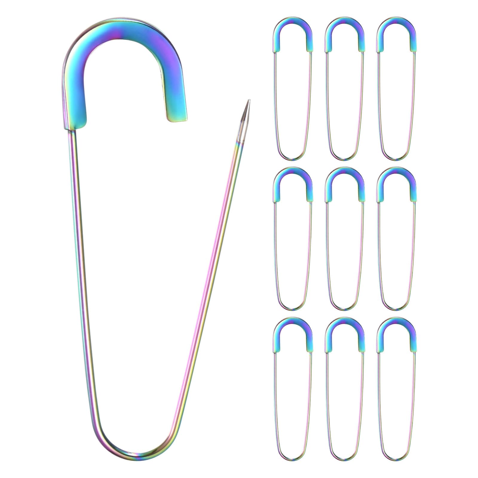 M METERXITY 10-Pack Large Safety Pin 3.15in/80mm Zinc Alloy Multicolor