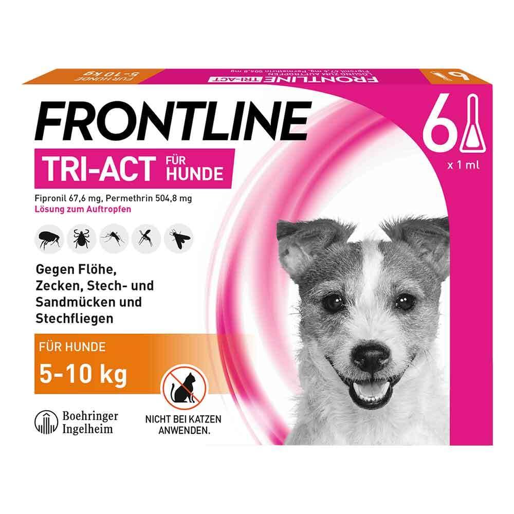 FRONTLINE TRI-ACT Hund S gegen Zecken, Flöhe & Mücken (5 bis 10 kg) | 6x Pipetten für bis zu 6 Monate Schutz - wasserfest - perfekt auf Reisen - beugt Leishmaniose vor - für kleine Hunde