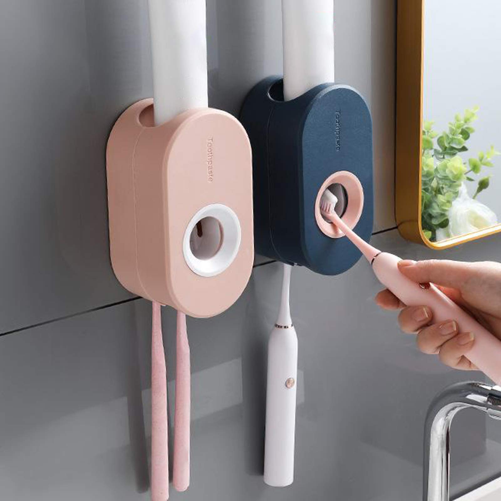 Automatic Toothpaste Dispenser Squeezer Toothbrush Holder Dark Blue