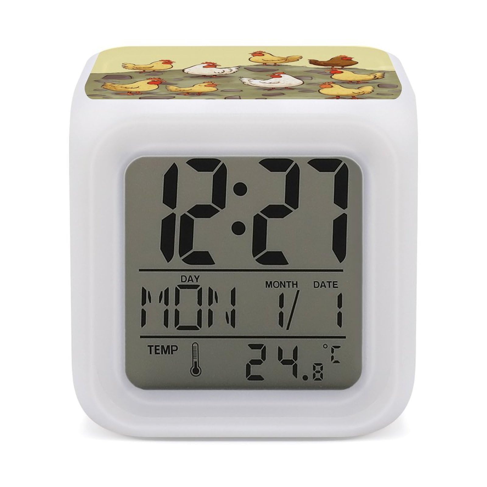 VstaDank A Brood of Chickens Digital Alarm Clock LED Display Screen Color Change Alarms Clock Smart Alarm Clock Wake Up Digital Clocks with 7 Color Nightlight for Bedroom