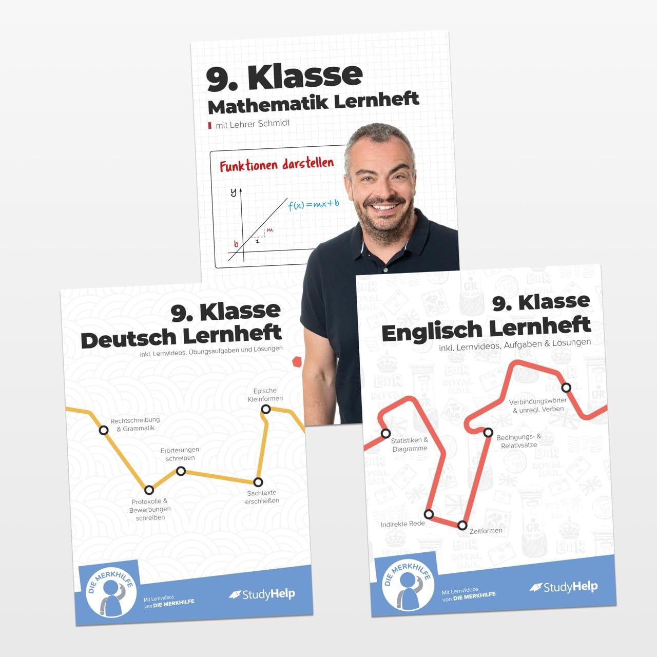9. Klasse Hauptfächer Set komplett (Mathe, Deutsch, Englisch) / Lernheft, Übungsheft / Rechnen, Rechtschreibung, Übungen, Grammatik: Inkl. Aufgaben + Lösungen + Lernvideos