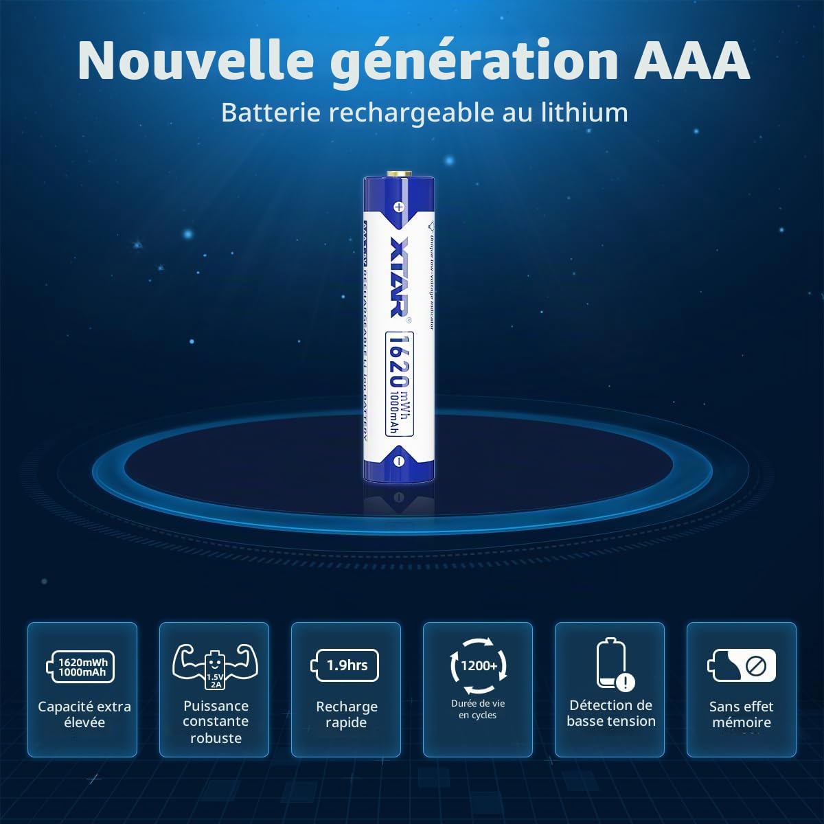 XTAR Lot de 8 piles AAA 1,5 V 1,5 V 1620 mWh AAA Lithium AAA rechargeables
