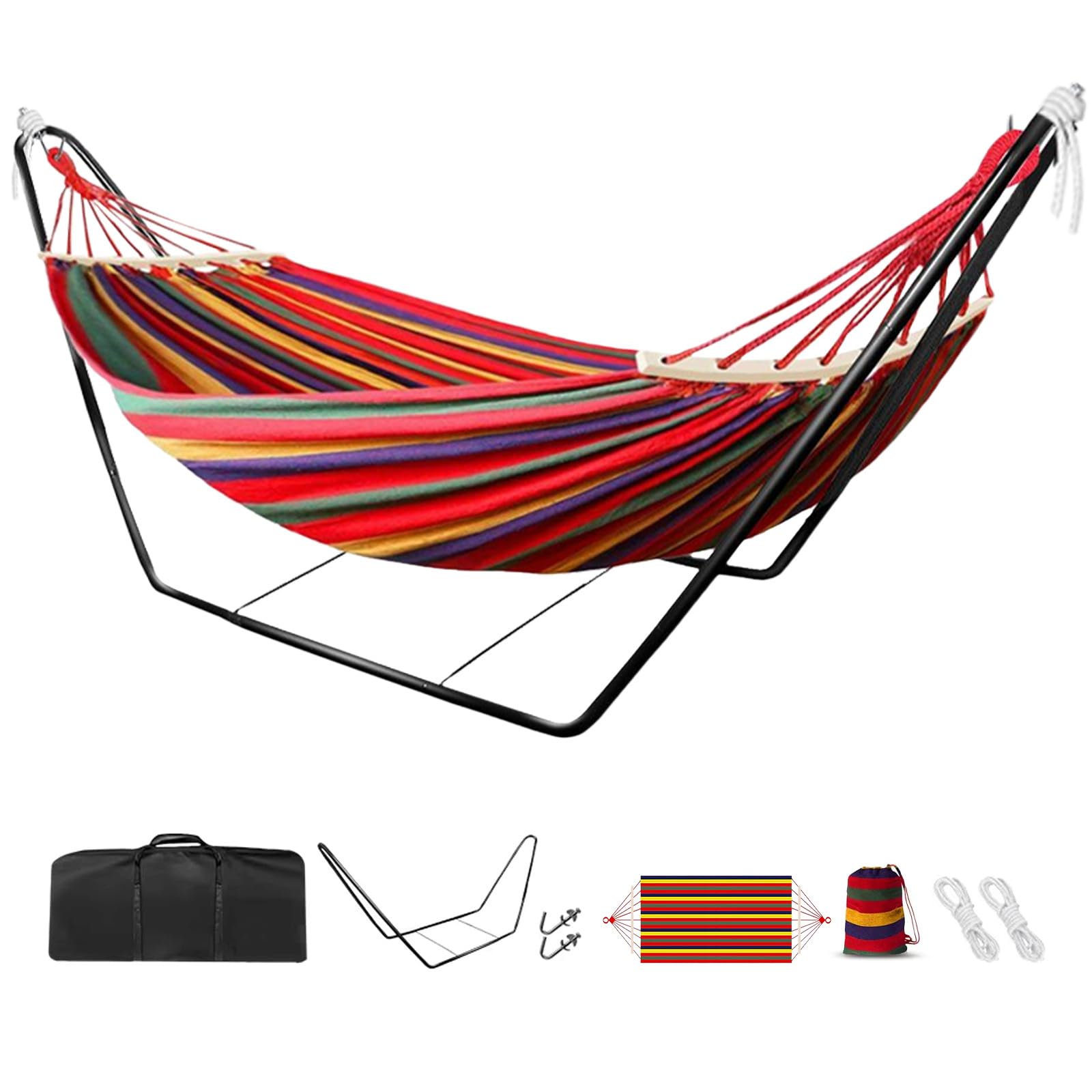 Hamaca de jardín con soporte, hamacas grandes para exteriores, hamaca doble para niños, adultos, viajes, senderismo, camping, playa (rojo)