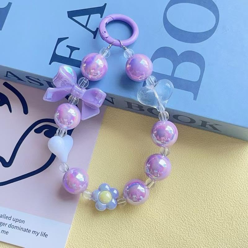 Nilzone Keychain Mobile Chain Beads Charm Hanging, Phone Pendant Wrist Bracelet Holder | Purse, Camera, Mobile Cover Charm Strap Smartphone Case for Girls Women (MB D-02)