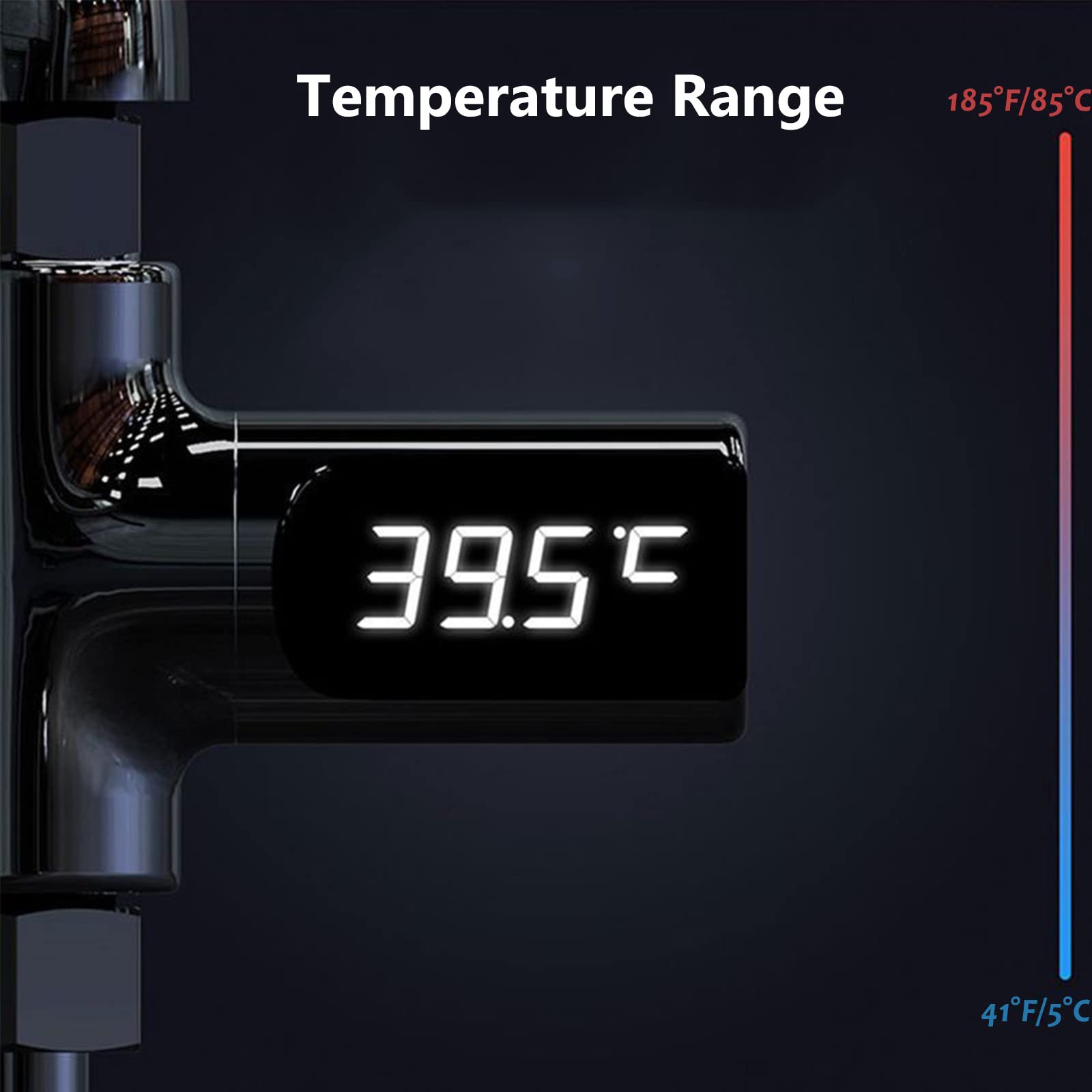 Chesoon Termometro da doccia a lettura istantanea con display digitale a LED 5-85℃ Luce alimentata ad acqua per bagnetto schermo rotante a 360° per casa bagno cucina