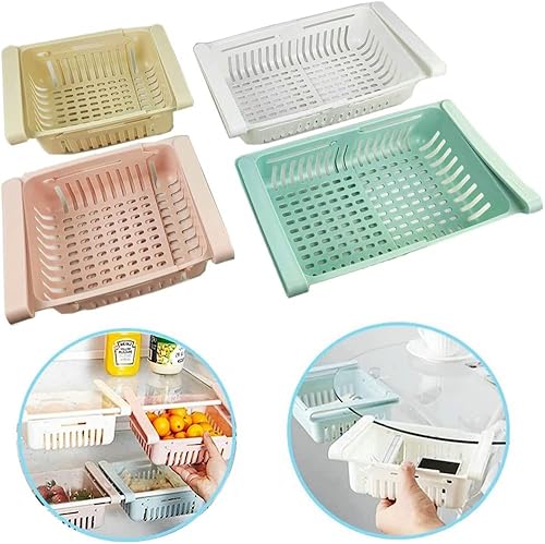 Miniatura 3 de Organizador de cajones para refrigerador, paquete de 4 cajas de almacenamiento retráctiles para refrigerador, organizador de cocina ajustable con