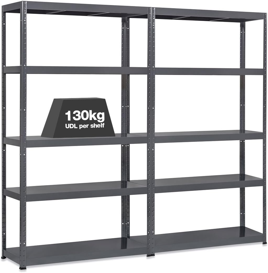 Storalex 2 x All Metal Office/Garage/Utility Room Shelving Units - Each 1800mm High x 1000mm Wide x 400mm Deep - 5 Adjustable Levels - 130KG UDL