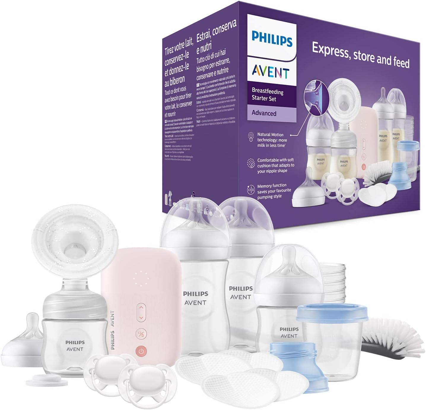 Philips Avent Elektrische Milchpumpe, Geschenkset – Einzelmilchpumpe, Babyflasche, Mehrwegbecher für Muttermilch, Schnuller, BPA-frei (Modell SCD340/31) & Avent Sterilisator (Modell SCF291/00)