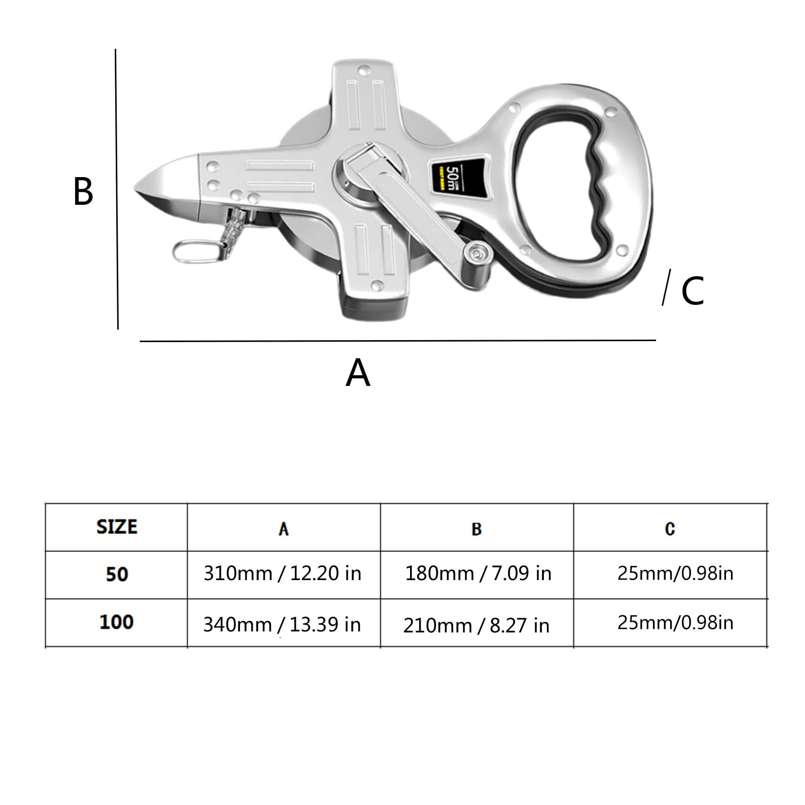 Cinta métrica industrial de 50 m, 100 m, durabilidad, acero inoxidable, tecnología de carrocería, herramienta de mano con mango ergonómico, herramienta de medición de alta calidad, medición