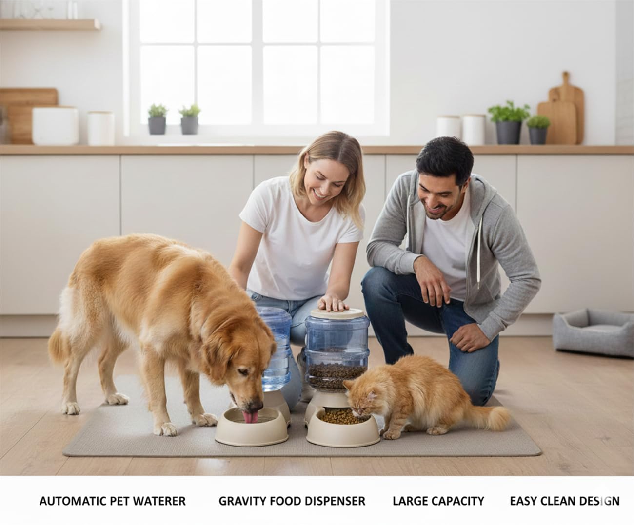 Alimentador automático para perros y gatos y dispensador de agua con cuchara para alimentos, dispensador automático de alimentos de 6 comidas para cachorros y gatitos pequeños y medianos