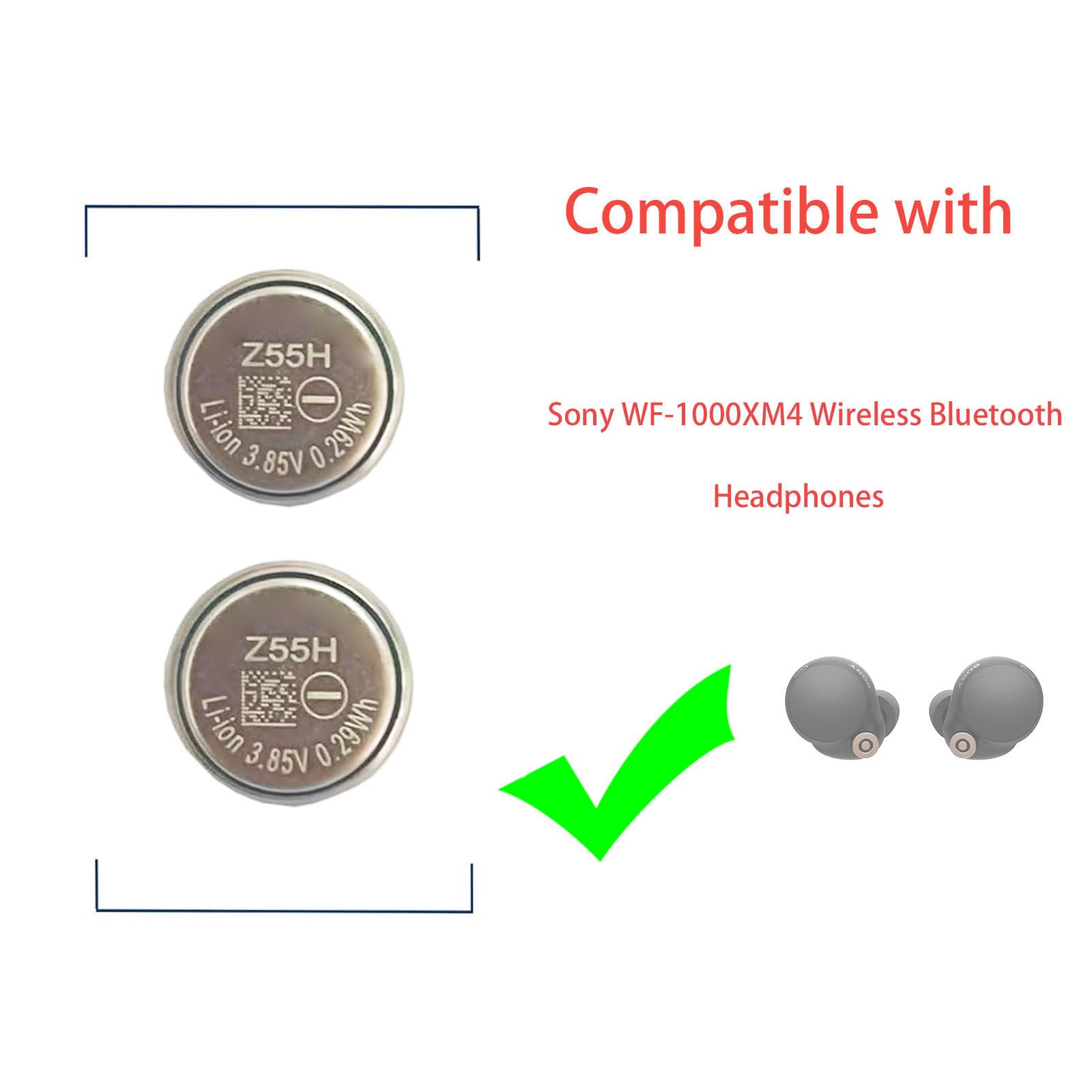 Pattaya New Replacement Battery Z55H (2 PCS) Compatible with Sony Headset WF-1000XM4 WF1000XM4 WF-SP900 Z55H (2 PCS) with Toolkit