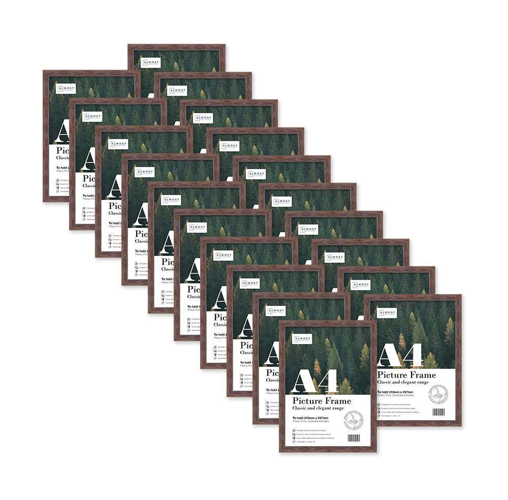 Almost Frameless A4 Walnut Picture Frame Set of 20, Display A4 Picture Gallery Wall, Poster, Photo, Artwork, or Print, Walnut