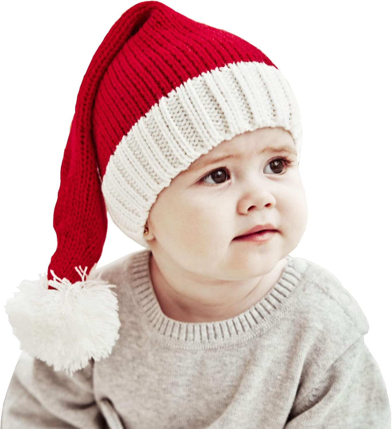 Christmas Hat for Kids, Santa Hat Winter Hat for Baby Slouchy Beanie Windproof Warm Knit Christmas Decoration Cap Red