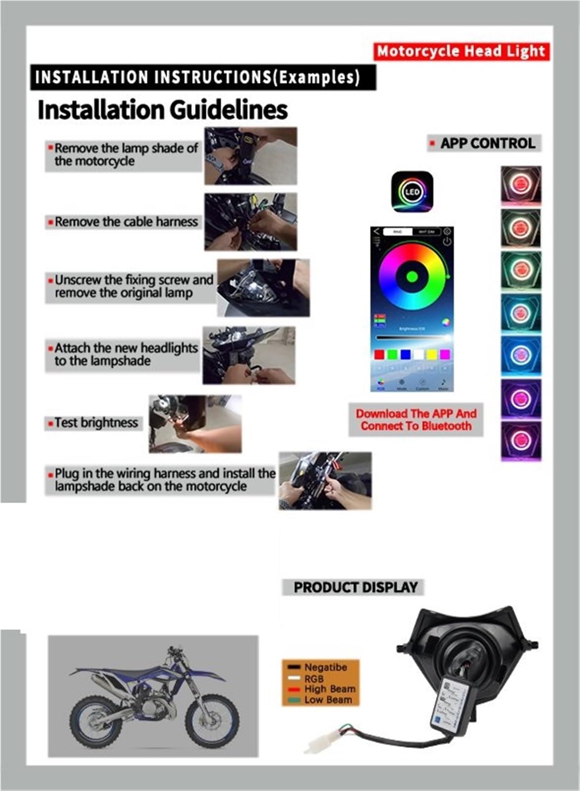 Faros Motocicleta para Faros Motocicleta para Sherco LED Antiniebla | Para faros de motocicleta Para Sherco aplicación LED Ojos de Ángel de apertura controlada por Bluetooth