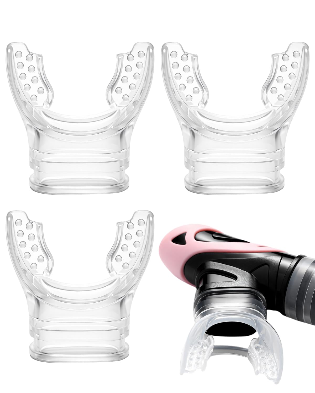 Boccaglio da Morso per Immersione e Snorkeling, 3 Pezzi, Silicone Alimentare, Ricambio Universale per Erogatore e Snorkel, Massima Igiene e Comfort.
