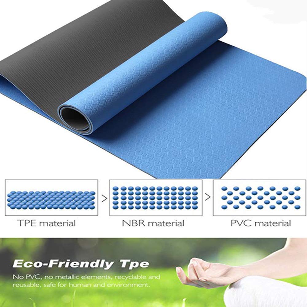 Esterilla de yoga antideslizante TPE con correa elástica y bolsa de esterilla, respetuosa con el medio ambiente, 8 mm de grosor, esterilla de entrenamiento para yoga, pilates y ejercicios de