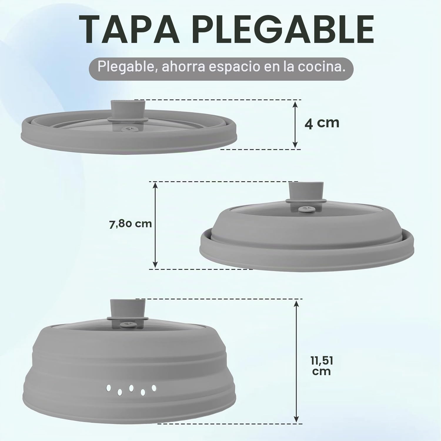 Tapa Microondas 25cm, Plegable Tapa Microondas Cristal con Mango