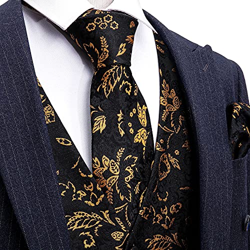 Barry.Wang Mens Paisley V-neck Suit Vest Formal/Leisure Silk Jacquard Waistcoat Tie Set 5PCS2