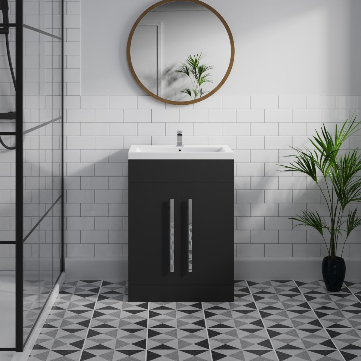 Aquariss 600mm Painted Floor Standing Vanity Unit with Basin Sink Cabinet Unit Bathroom Storage Units Free Standing Flat Packed Matte Black