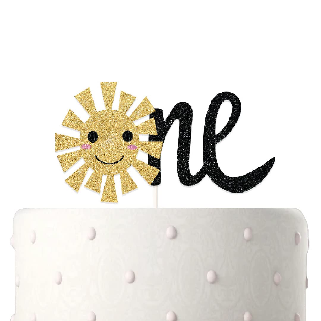 1st Birthday Cake Toppers,One Cake Toppers,Gold Glitter Smile Sunshine Cake Decoration for Sun One Birthday Party