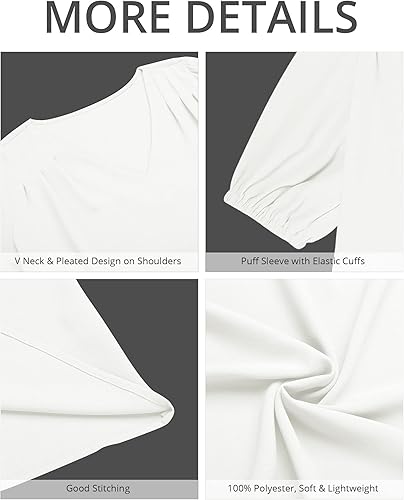 Miniatura 7 de GRAPENT Blusas casuales de negocios para mujer, blusas de trabajo, manga corta abombada, plisadas, cuello en V, blusa de verano de moda