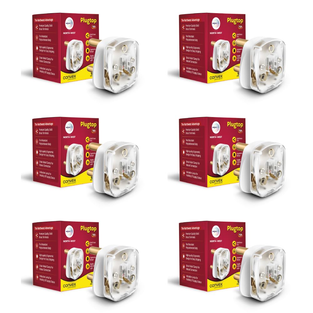 NORTH-WEST Wipro Transparent 3 pin Plug Top 16A with LED (Pack Of 6)