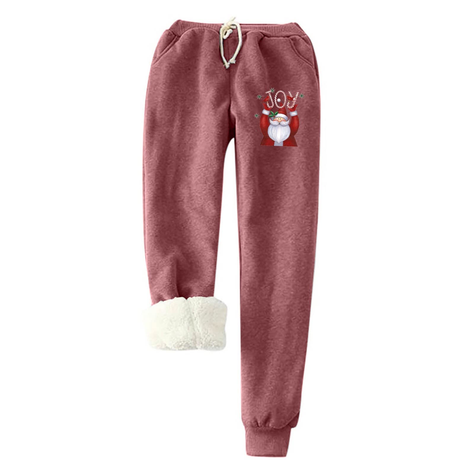 Christmas Fleece Jogger Pants for Women Drawstring Waist Lined Pant Elastic Cuffs Print Bottoms Casual Winter Fall Sweatpants