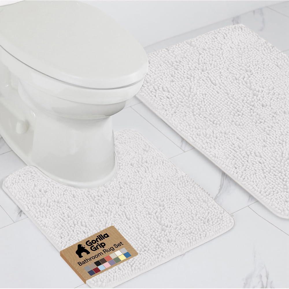 GORILLA GRIP Bathroom Area Rug Sets 2 Piece, Soft Chenille, 30x20 White